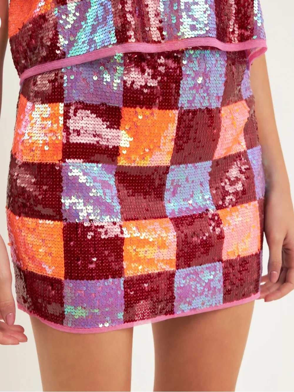Endless Rose Multi-Color Sequin Check Mini Skirt